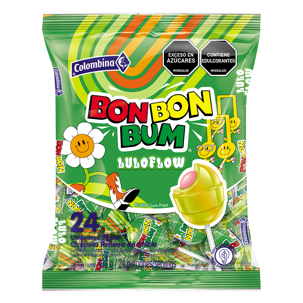 Bon Bon Bum Bubble Gum Pops - LULO - Colombina Pack of 24
