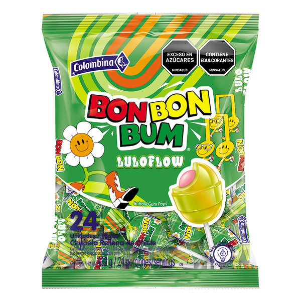 Bon Bon Bum Bubble Gum Pops - LULO - Colombina Pack of 24