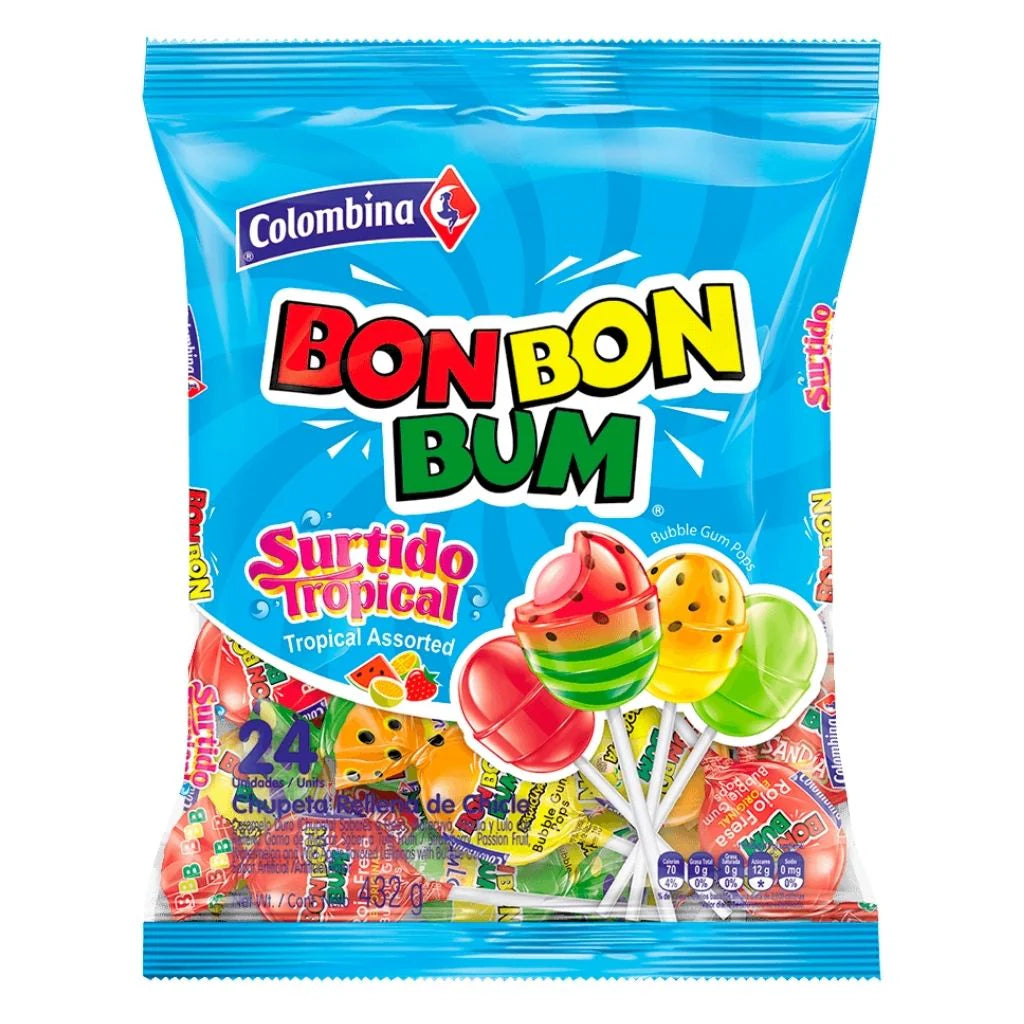 Bon Bon Bum Bubble Gum Pops - Tropical x 24